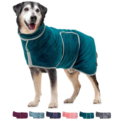 Lucky Paws® Hundebademantel - doppellagiger Bademantel Hund - schneller trocken in Minuten, absorbierendes Hundehandtuch & weicher Hunde Bademantel in 1 - Luxus Hundehandtuch Bademantel (S, Teal) von Lucky Paws