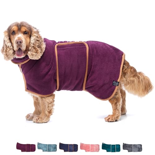 Lucky Paws® Hundebademantel - doppellagiger Bademantel Hund - schneller trocken in Minuten, absorbierendes Hundehandtuch & weicher Hunde Bademantel in 1 - Luxus Hundehandtuch Bademantel (XL, Pflaume) von Lucky Paws