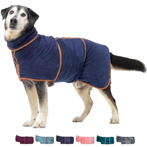 Lucky Paws® Hundebademantel - doppellagiger Bademantel Hund - schneller trocken in Minuten, absorbierendes Hundehandtuch & weicher Hunde Bademantel in 1 - Luxus Hundehandtuch Bademantel (XXXL, Marine) von Lucky Paws