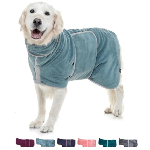 Lucky Paws® Hundebademantel - doppellagiger Bademantel Hund - trocken in Minuten, absorbierendes Hundehandtuch & weicher Hunde Bademantel in 1 - Luxus Hundehandtuch Bademantel (L, Petrolblau) von Lucky Paws