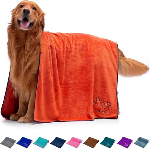 Lucky Paws® Hundehandtuch - 140x70cm XL Hundehandtuch extra saugfähig - schnell trocknend, luxuriös weiches Hunde Handtuch Hundebesitzer und Hunde Zubehör (1er-Pack, Bernstein) von Lucky Paws