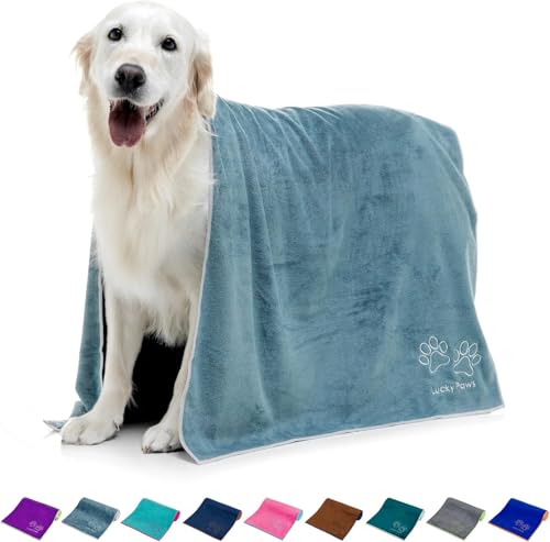 Lucky Paws® Hundehandtuch - 140x70cm XL Hundehandtuch extra saugfähig - schnell trocknend, luxuriös weiches Hunde Handtuch Hundebesitzer und Hunde Zubehör (1er-Pack, Petrolblau) von Lucky Paws