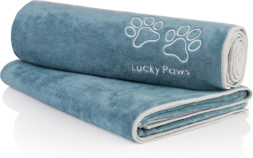 Lucky Paws® Hundehandtuch - 140x70cm XL Hundehandtuch extra saugfähig - schnell trocknend, luxuriös weiches Hunde Handtuch Hundebesitzer und Hunde Zubehör (2er-Pack, Petrolblau) von Lucky Paws