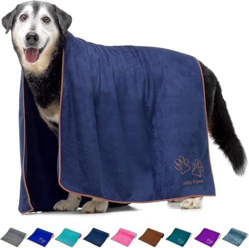 Lucky Paws® Hundehandtuch - 140x70cm XL Hundehandtuch extra saugfähig - schnell trocknend, luxuriös weiches Hunde Handtuch Hundebesitzer und Hunde Zubehör (1er-Pack, Marine) von Lucky Paws