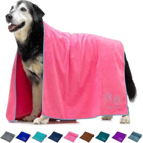 Lucky Paws® Hundehandtuch - 140x70cm XL Hundehandtuch extra saugfähig - schnell trocknend, luxuriös weiches Hunde Handtuch Hundebesitzer und Hunde Zubehör (1er-Pack, rosa) von Lucky Paws