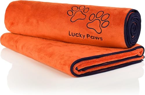 Lucky Paws® Hundehandtuch - 140x70cm XL Hundehandtuch extra saugfähig - schnell trocknend, luxuriös weiches Hunde Handtuch Hundebesitzer und Hunde Zubehör (2er-Pack, Bernstein) von Lucky Paws