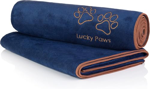 Lucky Paws® Hundehandtuch - 140x70cm XL Hundehandtuch extra saugfähig - schnell trocknend, luxuriös weiches Hunde Handtuch Hundebesitzer und Hunde Zubehör (2er-Pack, Marine) von Lucky Paws