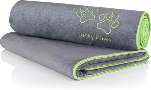 Lucky Paws® Hundehandtuch - 140x70cm XL Hundehandtuch extra saugfähig - schnell trocknend, luxuriös weiches Hunde Handtuch Hundebesitzer und Hunde Zubehör (2er-Pack, grau) von Lucky Paws