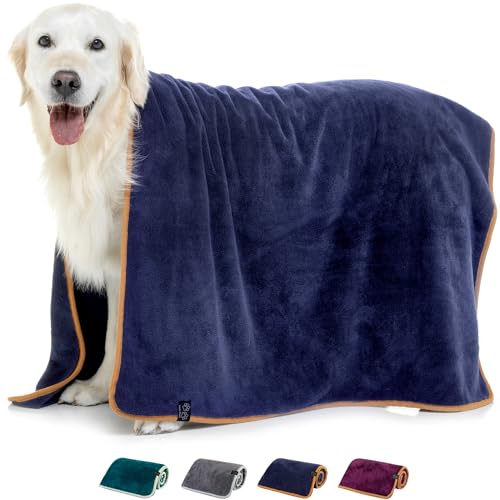 Lucky Paws® Hundehandtuch - luxuriöse 600g/m,140x80cm XL Hundehandtuch extra saugfähig - trocknet schnell, weiches Hunde Handtuch - Gute Geschenke für Hundebesitzer - Hunde Zubehör (1er-Pack, Marine) von Lucky Paws