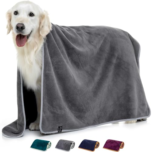 Lucky Paws® Hundehandtuch - luxuriöse 600g/m,140x80cm XL Hundehandtuch extra saugfähig - trocknet schnell, weiches Hunde Handtuch - Gute Geschenke für Hundebesitzer - Hunde Zubehör (1er-Pack, grau) von Lucky Paws