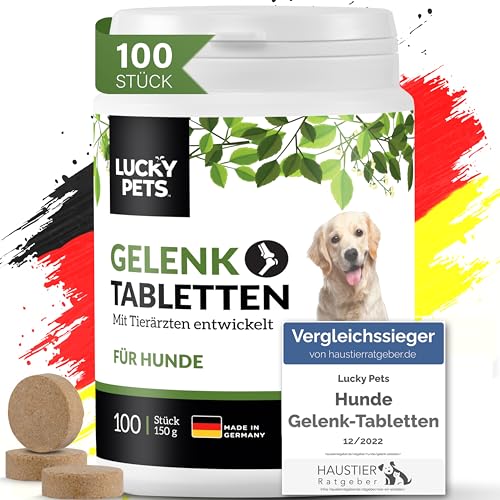 Lucky Pets Gelenktabletten Hund, Made in Germany, Grünlippmuschel Hund, MSM, Teufelskralle Hund, Weihrauch Hund, Hunde Gelenktabletten, hohe Akzeptanz, 100 Stück für bis zu 6 Monate von Lucky Pets