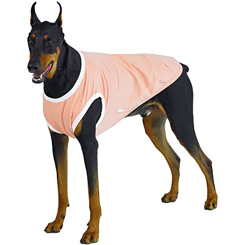 Lucky Petter Ärmelloses Tanktop für Hunde, Baumwolle, Hemden für Hunde, ärmellose T-Shirts, weich, atmungsaktiv, kühles Hunde-Shirt, Haustierkleidung (Größe 4XL, Pfirsich/Weiß) von Lucky Petter