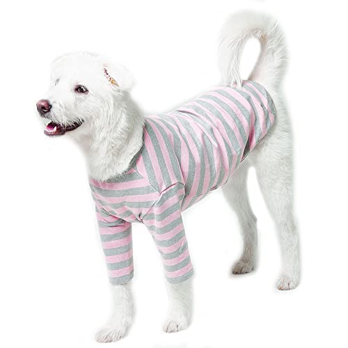 Lucky Petter Hunde-Baumwoll-Shirts für kleine und große Hunde, Rugby, gestreift, weich, atmungsaktiv, Hunde-Shirt, Haustierkleidung (4X-Large, Rosa/Grau) von Lucky Petter