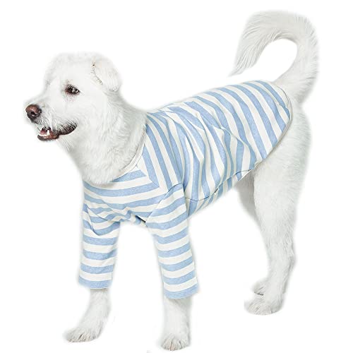 Lucky Petter Hunde-Baumwoll-Shirts für kleine und große Hunde, Rugby-Streifen, weich, atmungsaktiv, Hunde-Shirt, Haustier-Kleidung (Größe 3XL, Elfenbein/Blau) von Lucky Petter