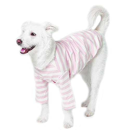 Lucky Petter Hunde-Baumwoll-Shirts für kleine und große Hunde, Rugby-Streifen, weich, atmungsaktiv, Hunde-Shirt, Haustierkleidung (2X-Large, Elfenbein/Rosa) von Lucky Petter