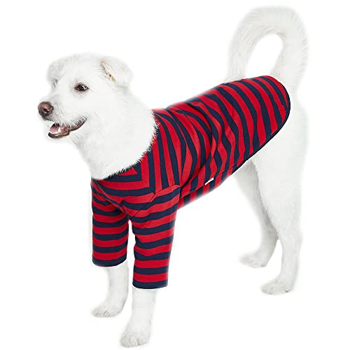 Lucky Petter Hunde-Baumwoll-Shirts für kleine und große Hunde, Rugby-Streifen, weich, atmungsaktiv, Hunde-Shirt, Haustierkleidung (2X-Large, Rot/Marineblau) von Lucky Petter