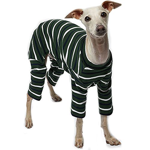 Lucky Petter Hunde-Pyjama für kleine Hunde Basic Onesie Doggie Jammies Hundehemd Dehnbarer Hundeoverall Bodysuit Pjs (2X-Large, Streifen Grün) von Lucky Petter