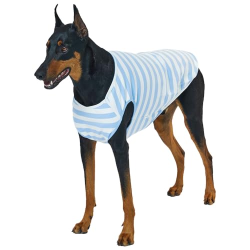 Lucky Petter Hunde-Tanktop, Baumwollhemden für kleine Hunde, gestreift, ärmellos, weich, atmungsaktiv, kühles Hunde-Shirt, Haustierkleidung (Elfenbein/Blau, Größe 5XL) von Lucky Petter