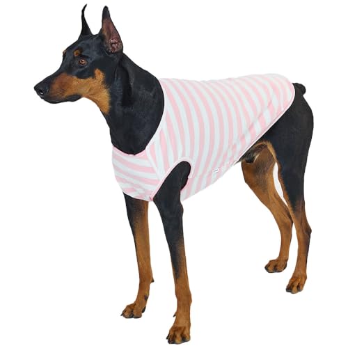 Lucky Petter Hunde-Tanktop, Baumwollhemden für kleine Hunde, gestreift, ärmellos, weich, atmungsaktiv, kühles Hunde-Shirt, Haustierkleidung (Elfenbein/Rosa, Größe 4XL) von Lucky Petter