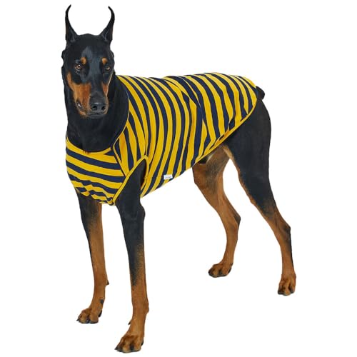 Lucky Petter Hunde-Tanktop, Baumwollhemden für kleine Hunde, gestreift, ärmellos, weich, atmungsaktiv, kühles Hunde-Shirt, Haustierkleidung (Gelb/Marineblau, Größe 5XL) von Lucky Petter