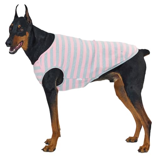 Lucky Petter Hunde-Tanktop, Baumwollhemden für kleine Hunde, gestreift, ärmellos, weich, atmungsaktiv, kühles Hunde-Shirt, Haustierkleidung (Rosa/Grau, Größe 4XL) von Lucky Petter