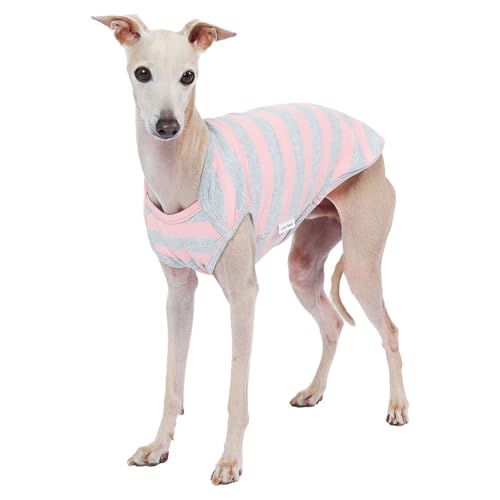 Lucky Petter Hunde-Tanktop aus Baumwolle für kleine Hunde, gestreift, ärmellos, weich, atmungsaktiv, kühles Hunde-Shirt, Haustierkleidung (2X-Large, Rosa/Grau) von Lucky Petter