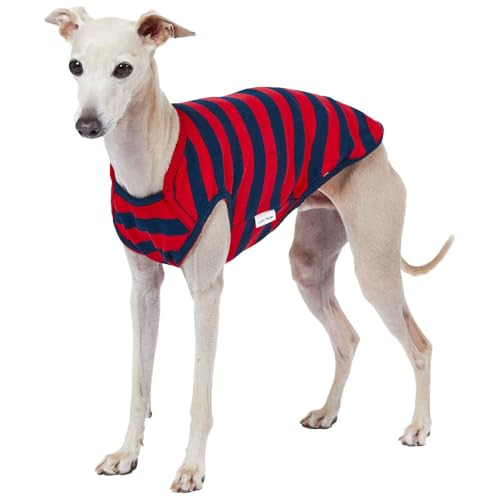 Lucky Petter Hunde-Tanktop, Baumwoll-Shirts für kleine Hunde, Rugby-Streifen, ärmellos, weich, atmungsaktiv, cooles Hunde-Shirt, Italiangreyhound (Größe XXL, Rot/Marineblau) von Lucky Petter