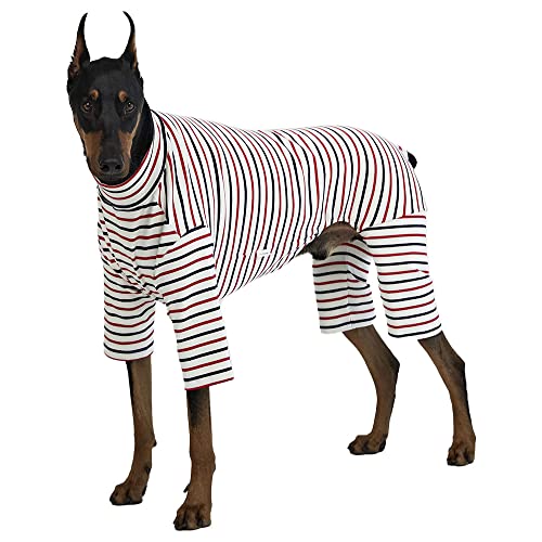 Lucky Petter Hundepyjama für kleine Hunde Basic Onesie Doggie Jammies Hundehemd Dehnbarer Hundeoverall Bodysuit Pjs (4X-Large, Streifen Weiß) von Lucky Petter