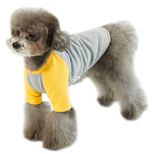 Lucky Petter Hundeshirt für kleine und große Hunde, Raglan-Baumwolle, T-Shirts, weich, atmungsaktiv, Hunde-Shirts, Haustierkleidung, Grau-Serie (X-Small, Grau/Gelb) von Lucky Petter