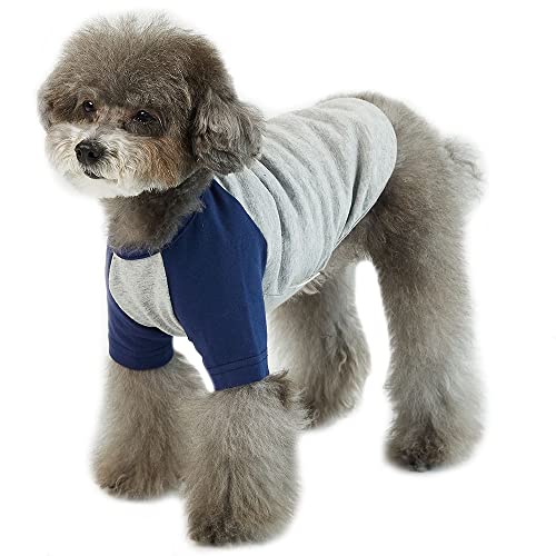 Lucky Petter Hundeanzug Hundeshirt für kleine und große Hunde Raglan Baumwolle T-Shirts Weich Atmungsaktiv Haustierkleidung Grau Serie (XS, Grau/Marineblau) von Lucky Petter