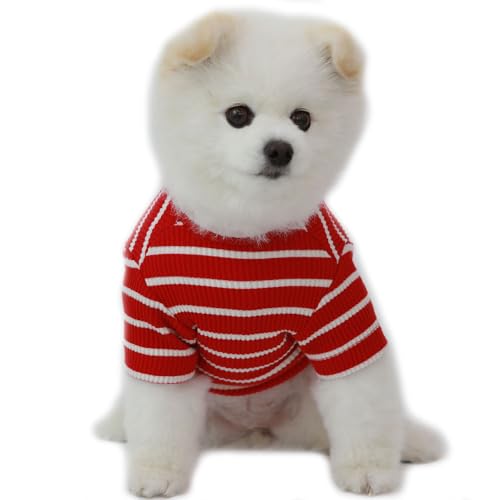 Lucky Petter Neu Gestreiftes Hundeshirt für Kleine Große Hunde T-Shirt Weich Atmungsaktiv Hund Baumwolle Shirt Basic Shirts (Large, Rot/Weiß) von Lucky Petter