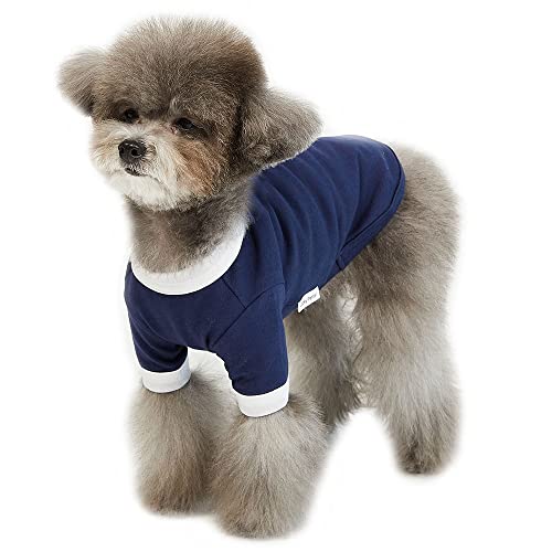 Lucky Petter Ringer Hunde-Shirt für kleine und große Hunde, Baumwolle, T-Shirts, weich, atmungsaktiv, Hunde-Shirts, Haustierkleidung (groß, marineblau/weiß) von Lucky Petter