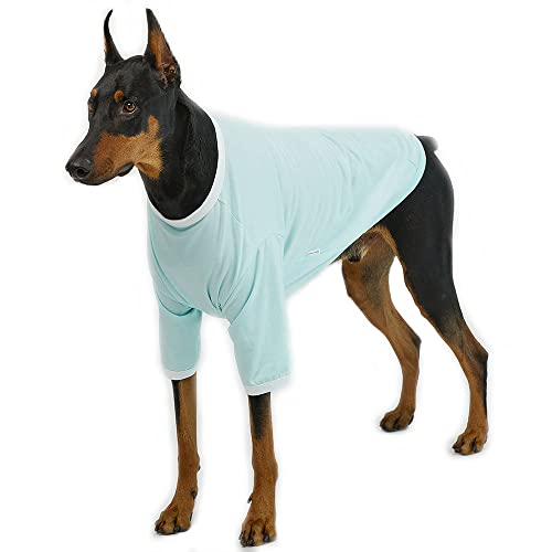 Lucky Petter Ringer Hundeshirt für kleine und große Hunde, Baumwolle, T-Shirts, weich, atmungsaktiv, Hunde-Shirts, Haustierkleidung, 4X-Large, Mint/Weiß von Lucky Petter