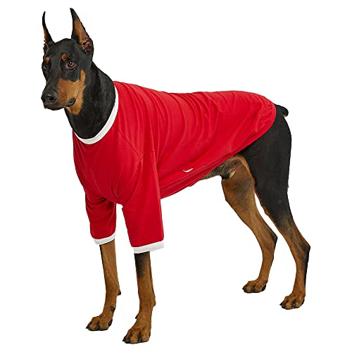 Lucky Petter Ringer Hundeshirt für kleine und große Hunde, Baumwolle, T-Shirts, weich, atmungsaktiv, Hunde-Shirts, Haustierkleidung, 4X-Large, Rot/Weiß von Lucky Petter