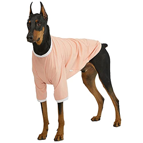 Lucky Petter Ringer Hundeshirt für kleine und große Hunde, Baumwolle, T-Shirts, weich, atmungsaktiv, Hunde-Shirts, Haustierkleidung, 5X-Large, Pfirsich/Weiß von Lucky Petter