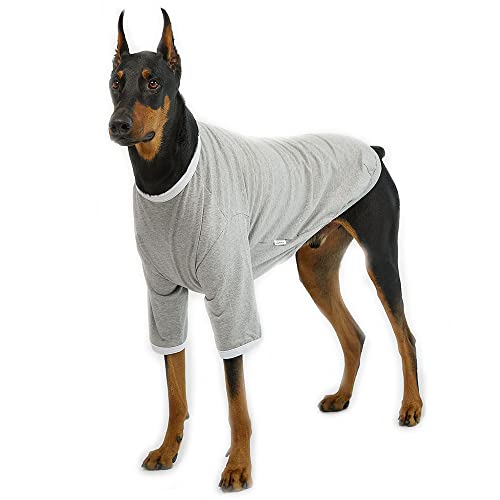 Lucky Petter Ringer Hundeshirt für kleine und große Hunde, Baumwolle, T-Shirts, weich, atmungsaktiv, Hunde-Shirts, Haustierkleidung, Größe 3XL, Grau/Weiß von Lucky Petter