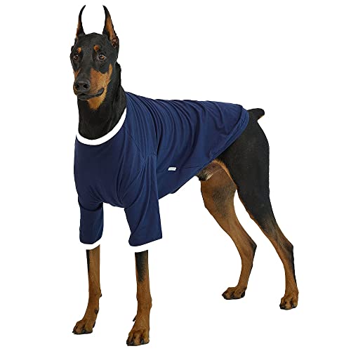 Lucky Petter Ringer Hundeshirt für kleine und große Hunde, Baumwolle, T-Shirts, weich, atmungsaktiv, Hunde-Shirts, Haustierkleidung, Größe XL, Marineblau/Weiß von Lucky Petter