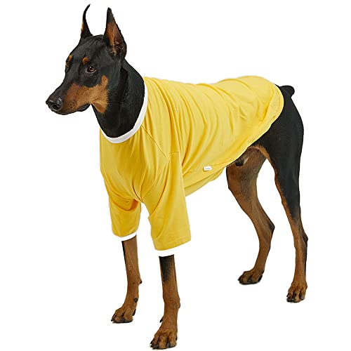 Lucky Petter Ringer Hundeshirt für kleine und große Hunde, Baumwolle, T-Shirts, weich, atmungsaktiv, Hunde-Shirts, Haustierkleidung (4XL, Gelb/Weiß) von Lucky Petter