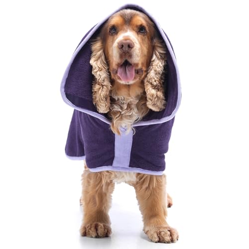 Lucky Pooch Luxuriöser Hundemantel – Hundebademantel doppellagig, ultra saugfähig – trocknet Ihren Hund in Minuten! Superweiches Handtuch und Bademantel in einem (XXL, Aubergine) von Lucky Pooch