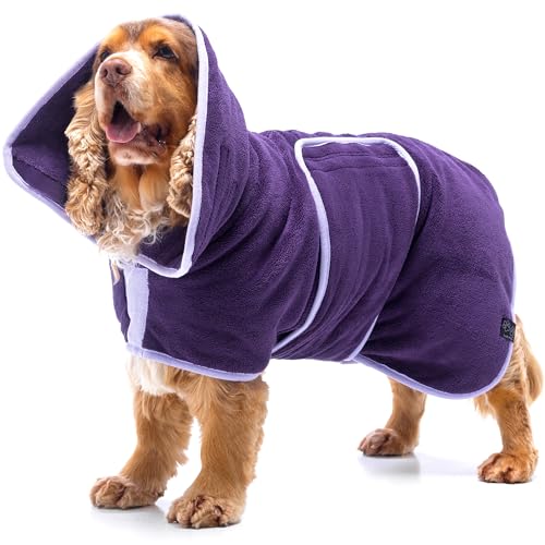 Lucky Pooch Luxurious Dog Robe Towel - Double Layer Dog Bathrobe - Fast Drying Dog Bath Towel Robe - Super Absorbent & Ultra Soft Wearable Dog Towels for Drying Dogs (M, Aubergine) von Lucky Pooch