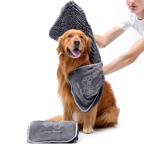 Lucky Pooch Super saugfähiges Shammy-Hundehandtuch, luxuriös weiche Eingrifftaschen, 34,5 x 12,5 cm, schnell trocknendes Mikrofaser-Hundebadetuch, strapazierfähige Hundehandtücher zum Trocknen von von Lucky Pooch