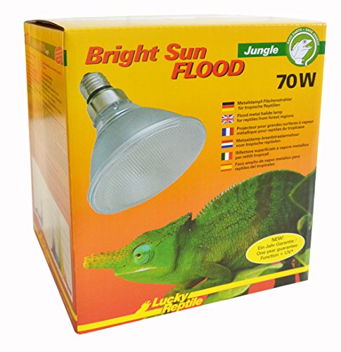 Lucky Reptile Bright Sun Flood Jungle - 70 W Metalldampflampe für E27 Fassungen - Terrarium Lampe mit Tageslichtspektrum - Wärmelampe mit UVA & UVB Strahlung - UV Lampe für tropische Reptilien, 1 Stück (1er Pack) von Lucky Reptile