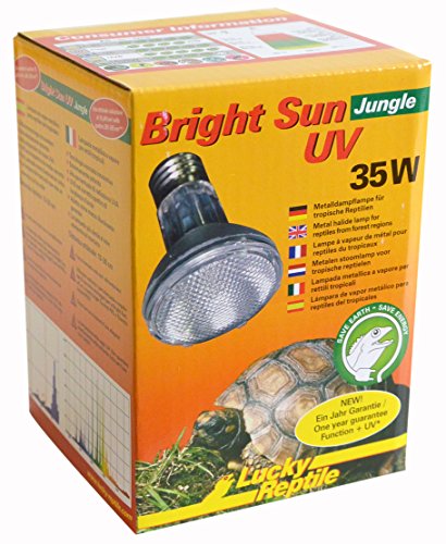 Lucky Reptile Bright Sun UV Jungle - 35 W Metalldampflampe für E27 Fassungen - Terrarium Lampe mit Tageslichtspektrum - Wärmelampe mit UVA & UVB Strahlung - UV Lampe für tropische Reptilien, 1 Stück (1er Pack) von Lucky Reptile