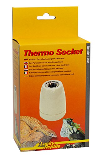 Lucky Reptile Thermo Socket - Porzellanfassung mit Gewinde - E27 Lampenfassung mit Netzkabel - Fassung mit Gewinderohr & Montagematerial - kompatibel für Lampen mit bis zu 150 W - Terrarium Zubehör von Lucky Reptile