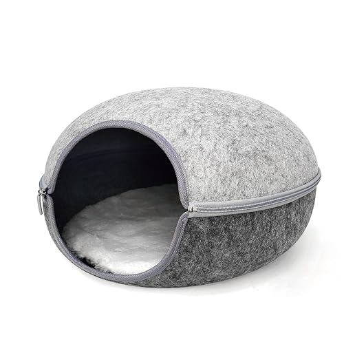 Katzenhöhle aus Filz Katzenbett multifunktionalle Katzensofa modernes Katzenbett mit waschbarem Kissen Katzenbetthöhle zum Schlafen, Verstecken und Spielen 50×45×28cm Hellgrau von Lucky Sign