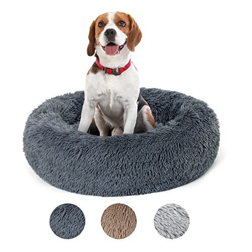 Lucky Sign Katzenbett Waschbar Flauschig Hundebett Rund Hundekissen Kuschel Katzenkissen Warm Katzenkorb Zum Schlafen für Große Hunde und Katzen, (XL) 70 cm Ø - Dunkelgrau von Lucky Sign