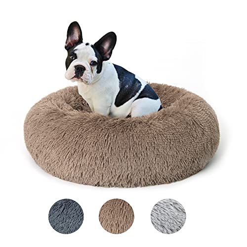 Lucky Sign Katzenbett Waschbar Flauschig Hundebett Rund Hundekissen Kuschel Katzenkissen Warm Katzenkorb Zum Schlafen für Katzen und Kleine Hunde, (L) 60 cm Ø - Braun von Lucky Sign