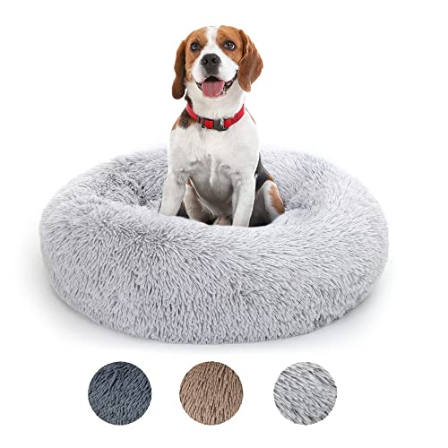 Lucky Sign - Katzenbett Hundebetten Rundes Kuschelbett Hundekörbchen Katzenkorb Zum Schlafen Hundekissen Waschbar Katzenschlafplatz für Katzen und Grosse Hunde, (XL) 70 cm Ø - Hellgrau von Lucky Sign