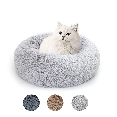 Lucky Sign - Katzenbett Hundebetten Rundes Kuschelbett Hundekörbchen Katzenkorb Zum Schlafen Hundekissen Waschbar Katzenschlafplatz für Katzen und kleine Hunde, (M) 50 cm Ø - Hellgrau von Lucky Sign