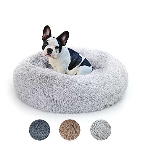 Lucky Sign - Katzenbett Hundebetten Rundes Kuschelbett Hundekörbchen Katzenkorb Zum Schlafen Hundekissen Waschbar Katzenschlafplatz für Katzen und kleine Hunde, (L) 60 cm Ø - Hellgrau von Lucky Sign